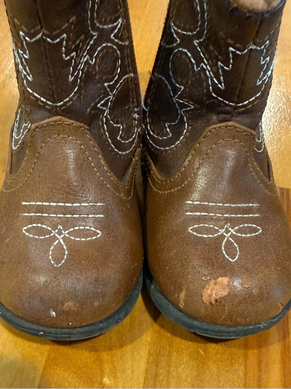 wonder nation Brown Toddler Cowboy Boots with White Stitching